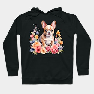 A french bulldog  decorated with beautiful watercolor flowers Hoodie